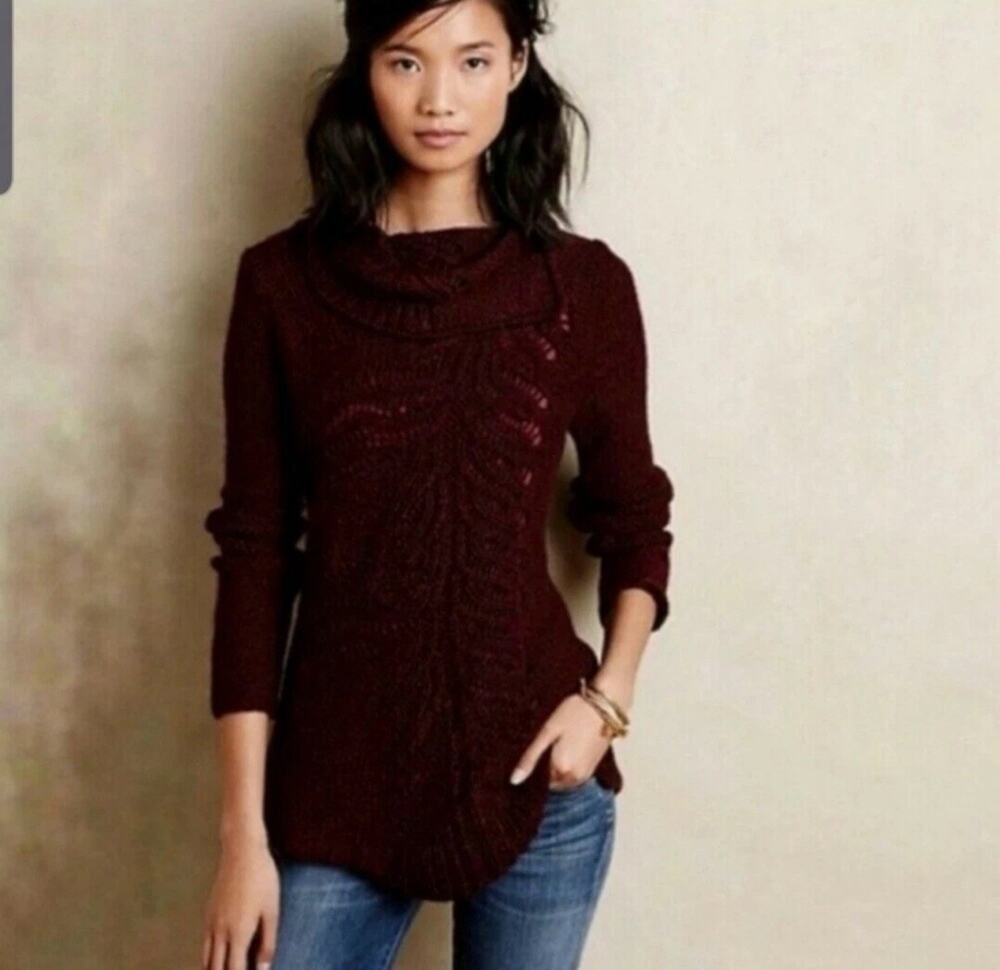 Anthrpologie Moth Hadley Pointelle Cowl Neck Sweater Sz Small